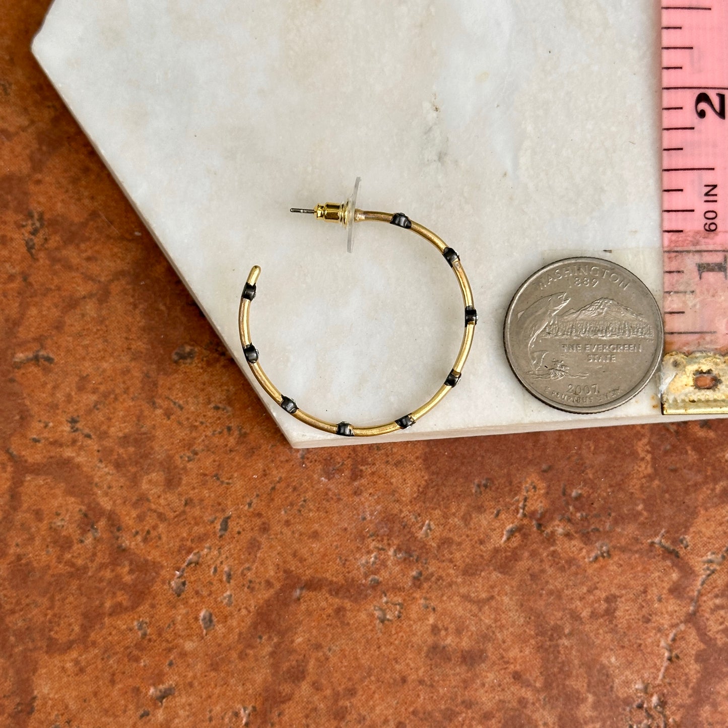 Yellow + Black Gold-Plated Round Cubic Zirconia Inside/Out Hoop Earrings