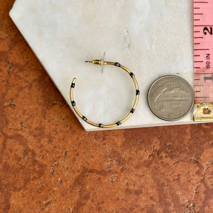 Yellow + Black Gold-Plated Round Cubic Zirconia Inside/Out Hoop Earrings