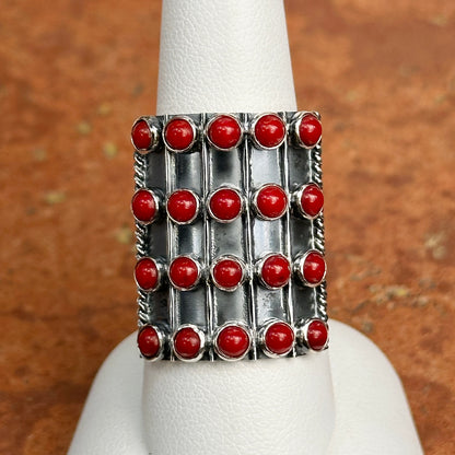 Sterling Silver Red Coral Bamboo Statement Ring