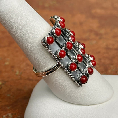 Sterling Silver Red Coral Bamboo Statement Ring