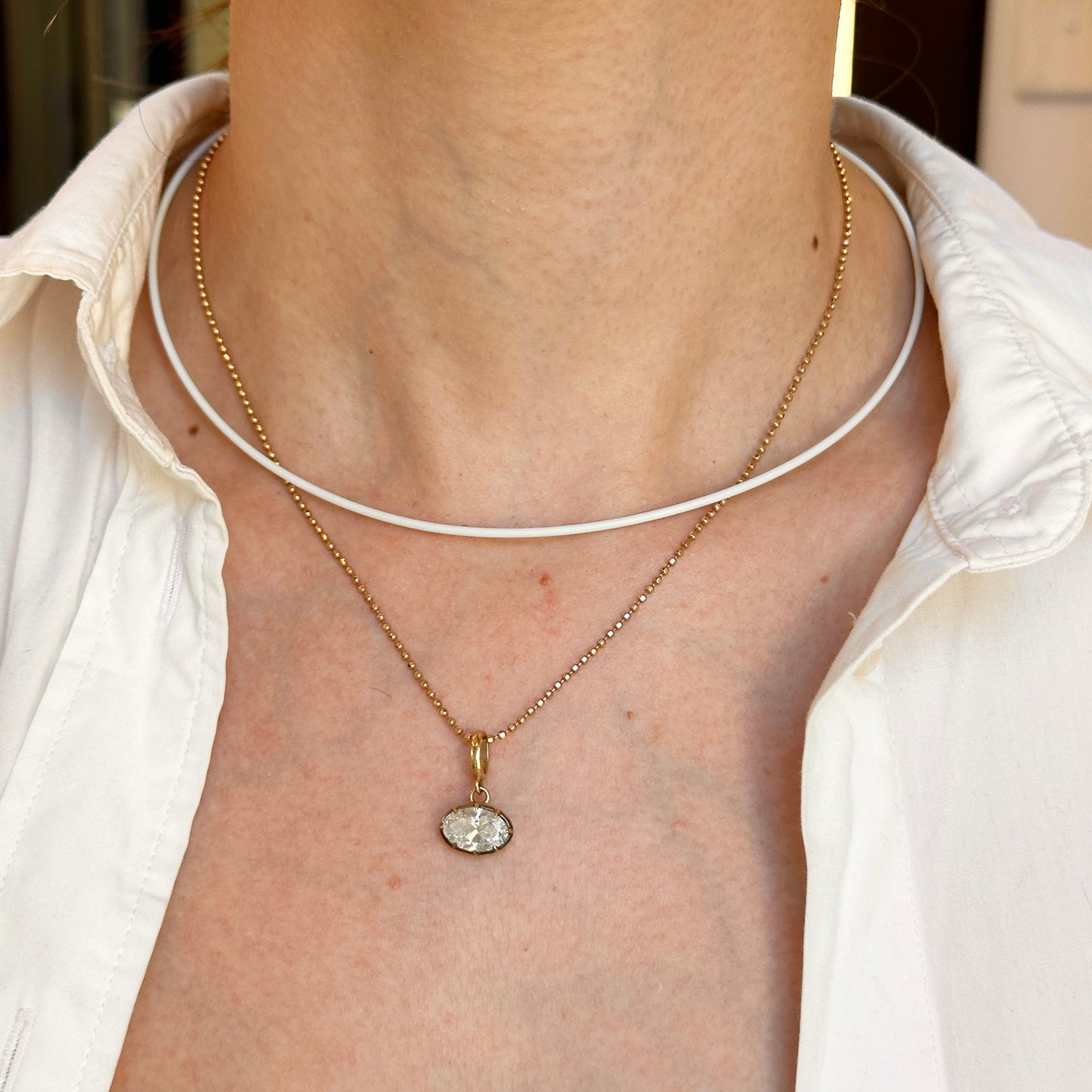 Stainless Steel White Rubber 1.4mm Cord Necklace