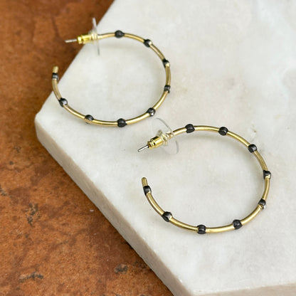 Yellow + Black Gold-Plated Round Cubic Zirconia Inside/Out Hoop Earrings