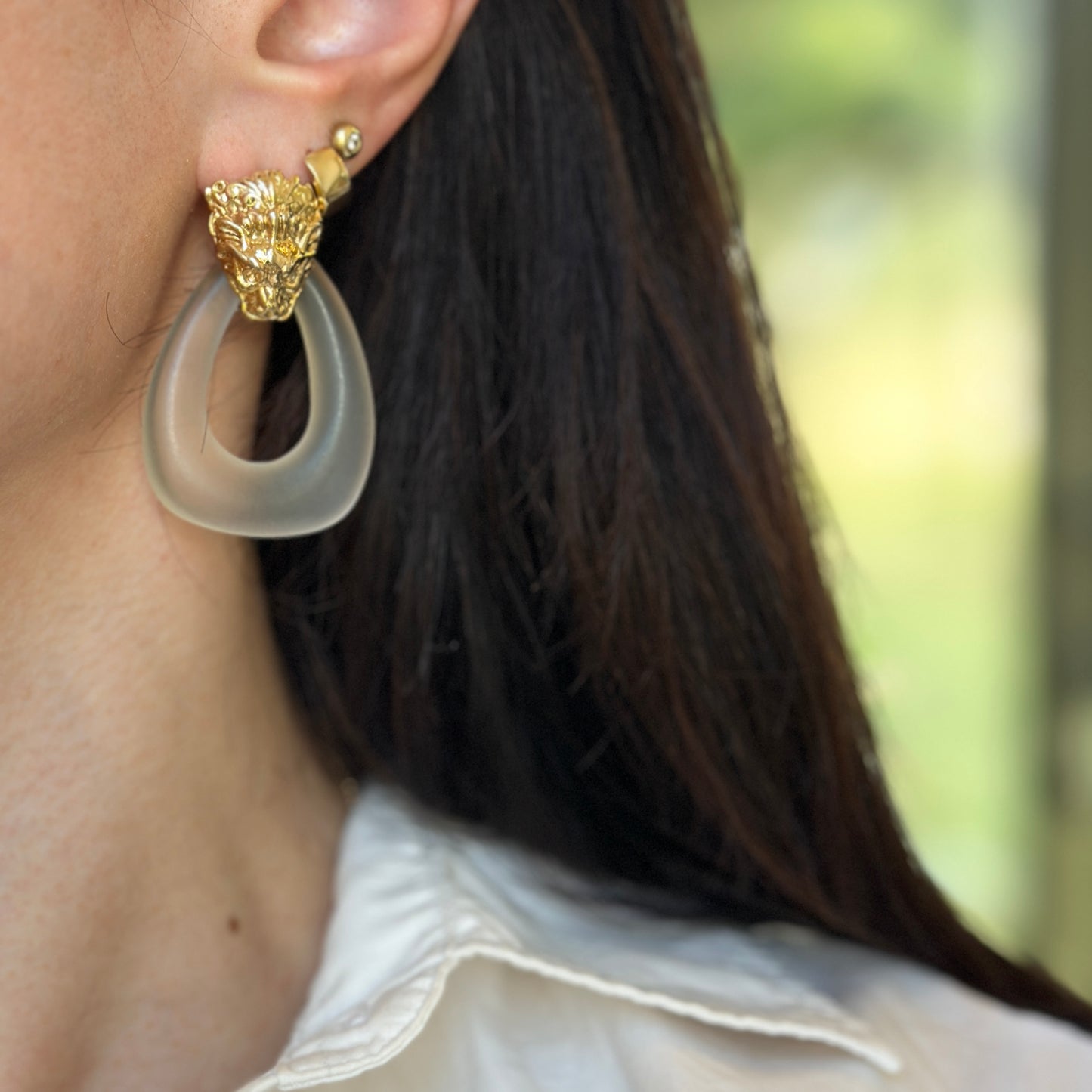 Estate Frosted Crystal Teardrop Door Knocker Earring Charms