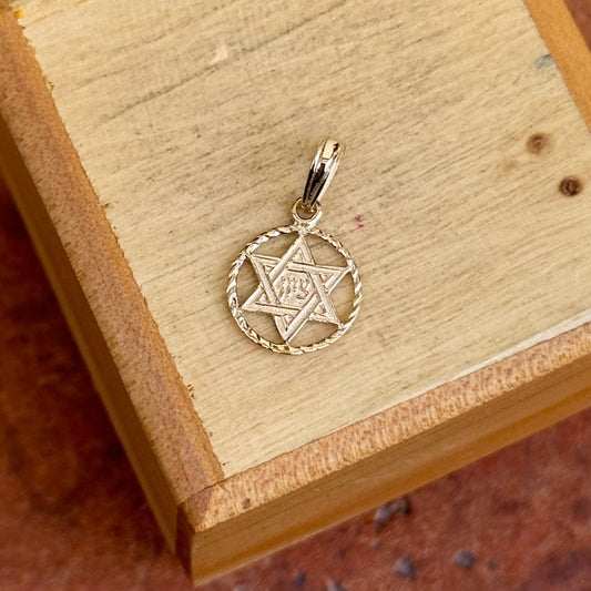 14KT Yellow Gold Rope Frame Star of David Pedant Charm