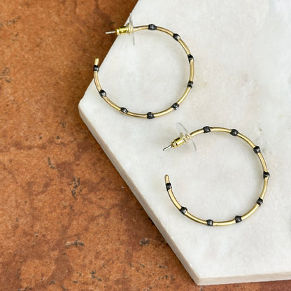 Yellow + Black Gold-Plated Round Cubic Zirconia Inside/Out Hoop Earrings
