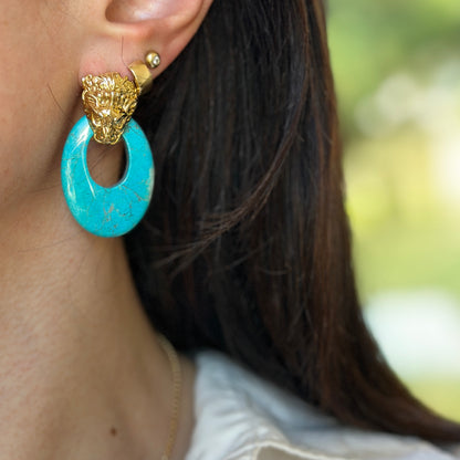 Estate Blue Marbeled Howlite Oval Door Knocker Earring Charms