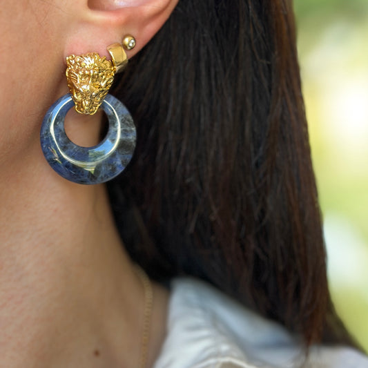 Estate Blue Sodalite Round Door Knocker Earring Charms