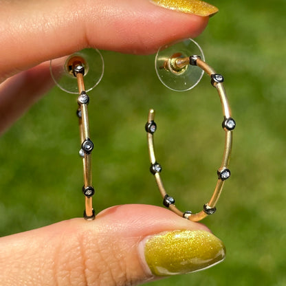 Yellow + Black Gold-Plated Round Cubic Zirconia Inside/Out Hoop Earrings