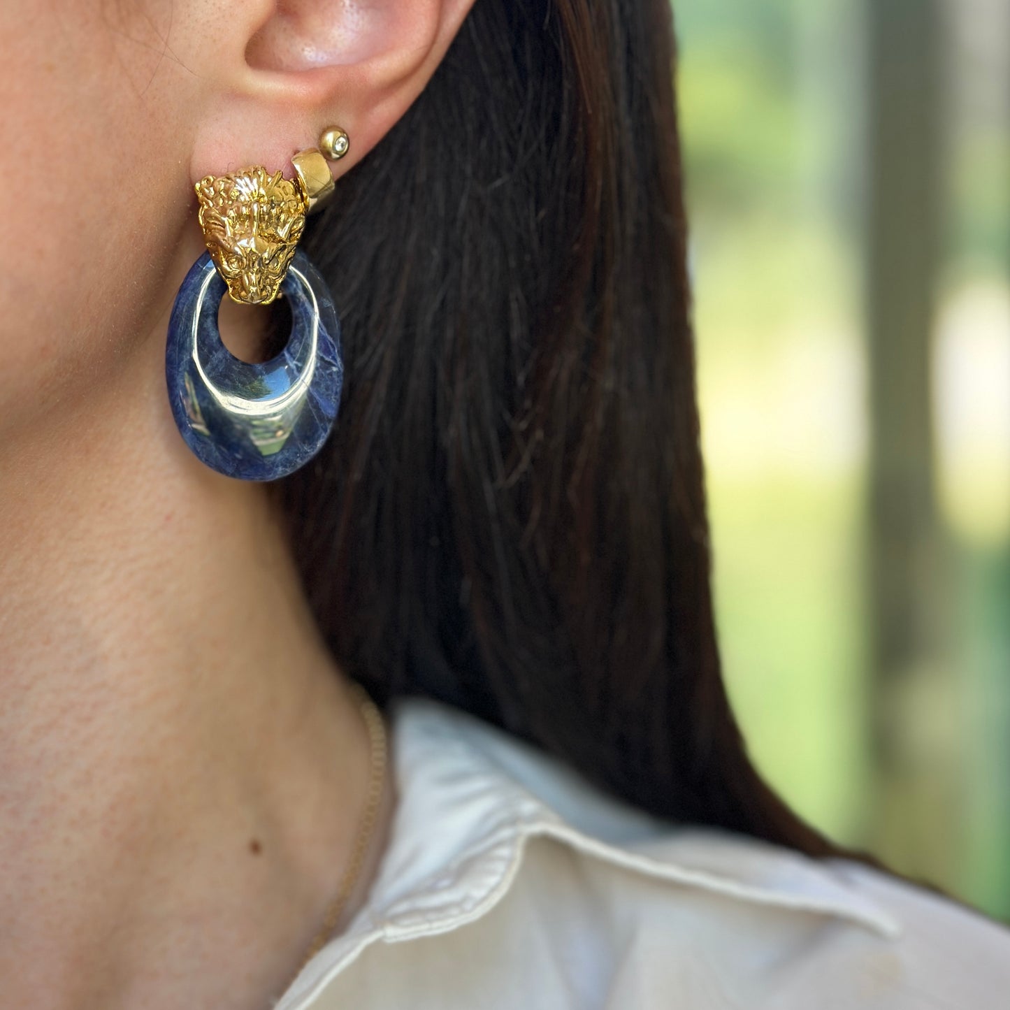 Estate Blue Sodalite Oval Door Knocker Earring Charms