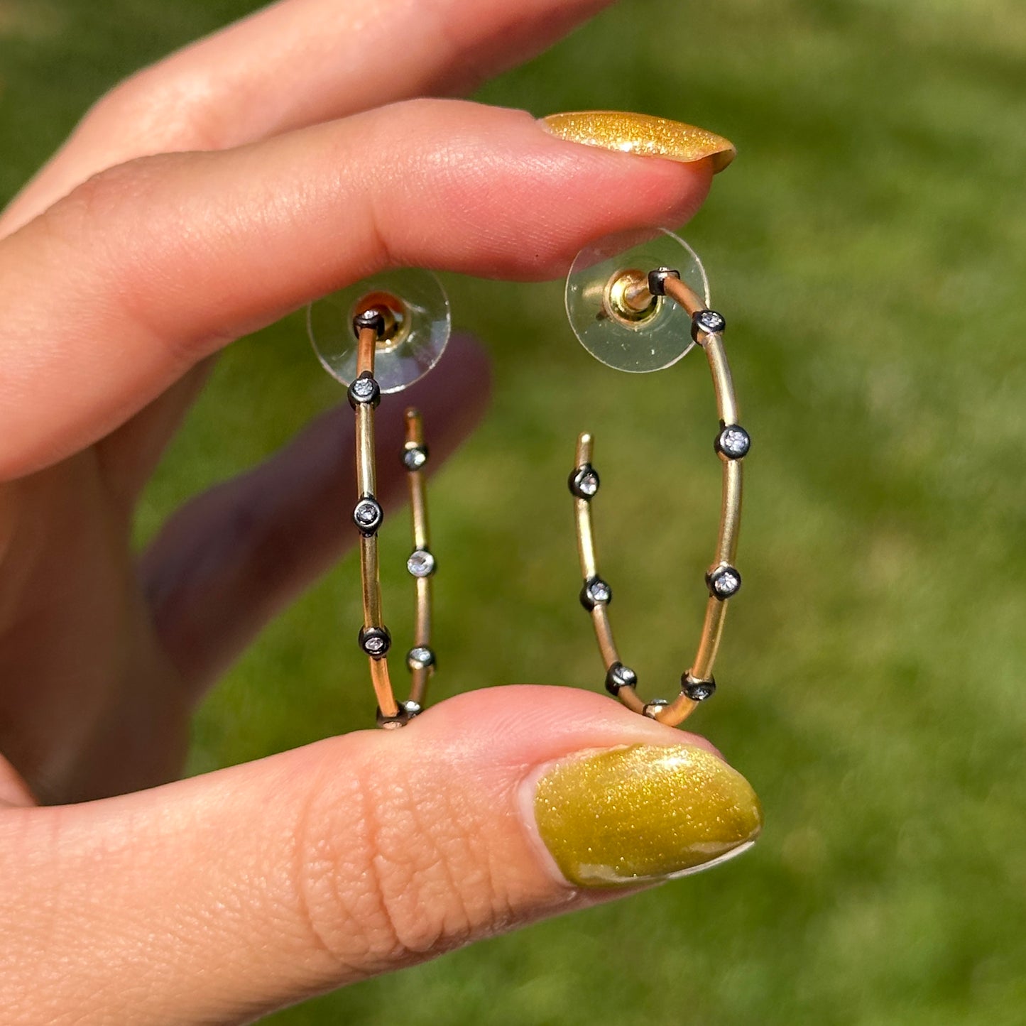 Yellow + Black Gold-Plated Round Cubic Zirconia Inside/Out Hoop Earrings