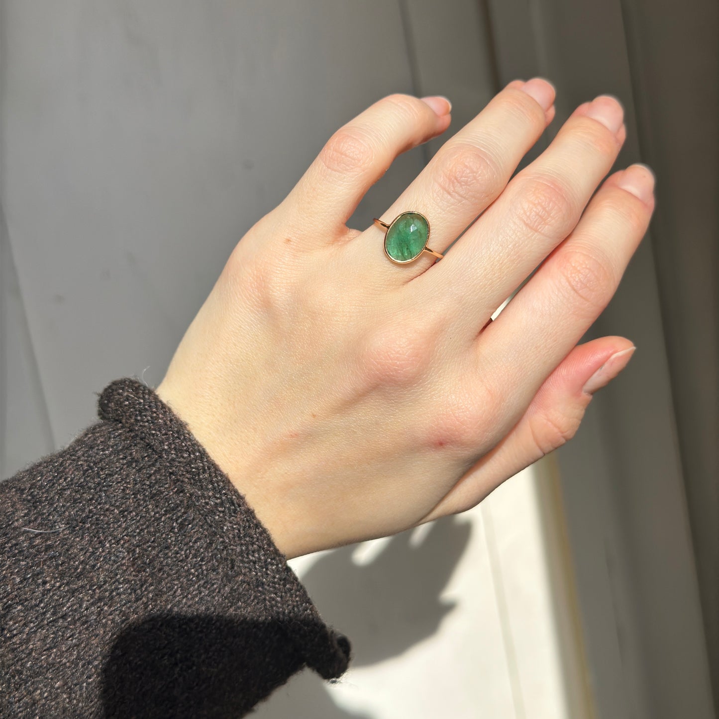 Estate 14KT Yellow Gold Bezel Oval Emerald Ring