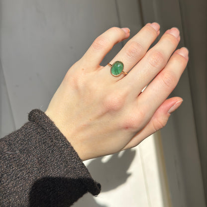 Estate 14KT Yellow Gold Bezel Oval Emerald Ring