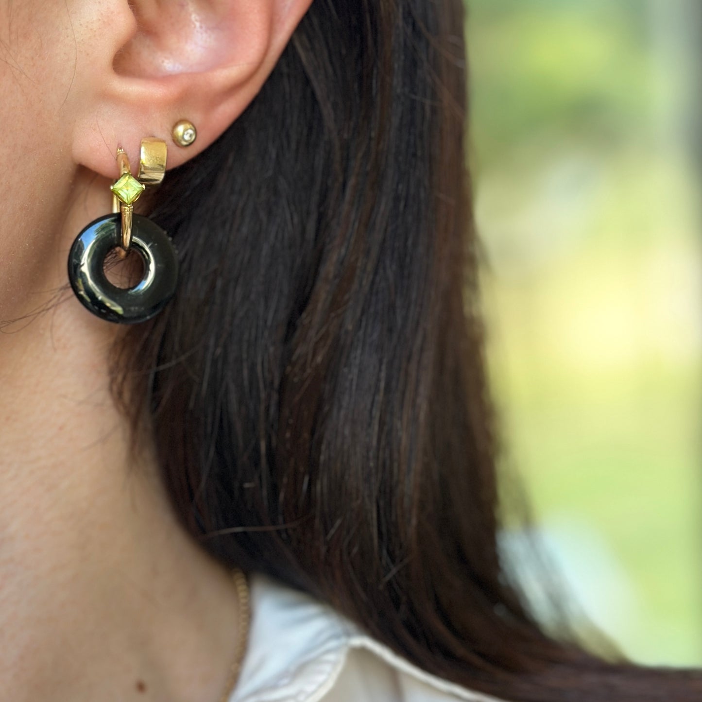 Estate Black Onyx Round Door Knocker Earring Charms 20mm
