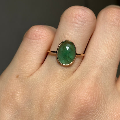 Estate 14KT Yellow Gold Bezel Oval Emerald Ring