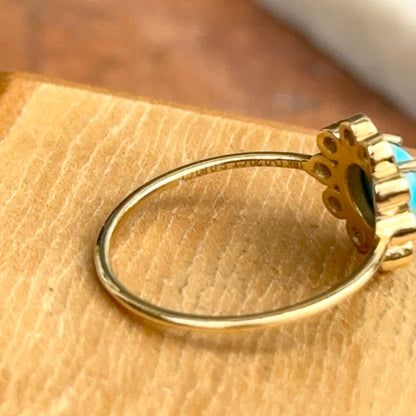 18KT Yellow Gold Round Turquoise + Bezel Diamond Halo Ring