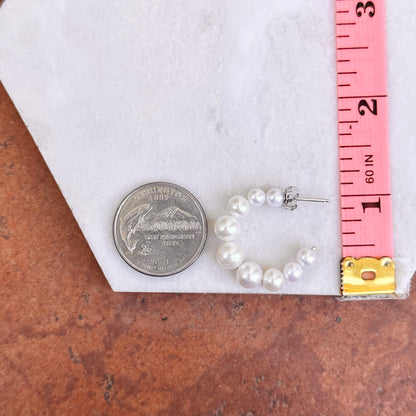 Sterling Silver Freshwater Pearl C-Shape Hoop Earrings