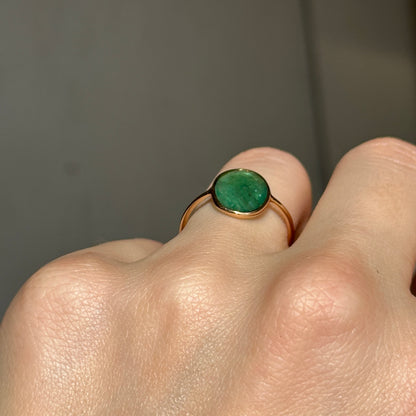 Estate 14KT Yellow Gold Bezel Oval Emerald Ring