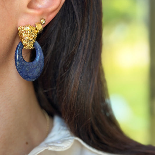 Estate Sodalite Oval Door Knocker Earring Charms
