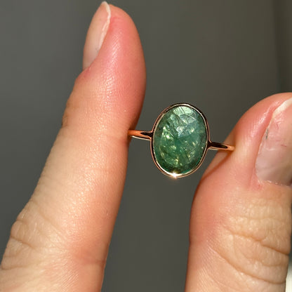 Estate 14KT Yellow Gold Bezel Oval Emerald Ring