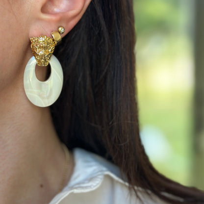 Estate Mother of Pearl Oval Disc Door Knocker Earring Charms