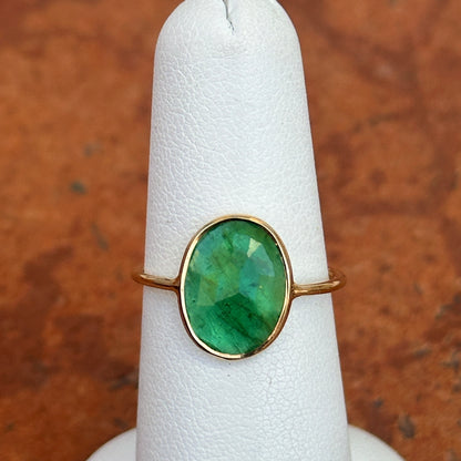 Estate 14KT Yellow Gold Bezel Oval Emerald Ring