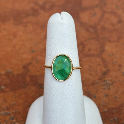 Estate 14KT Yellow Gold Bezel Oval Emerald Ring