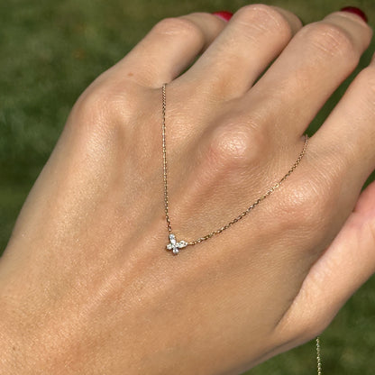 14KT Yellow Gold Pave Round Diamond Mini Butterfly Necklace