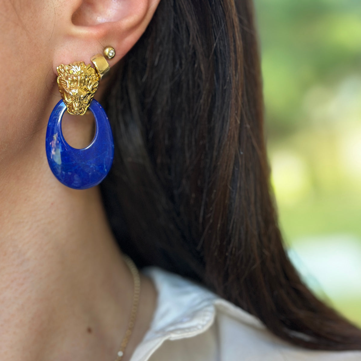 Estate Royal Blue Howlite Oval Door Knocker Earring Charms