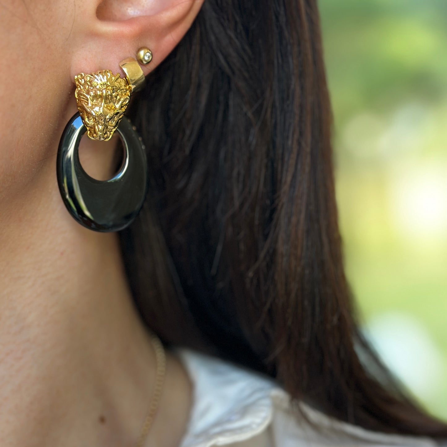Estate Black Onyx Oval Door Knocker Earring Charms Defect