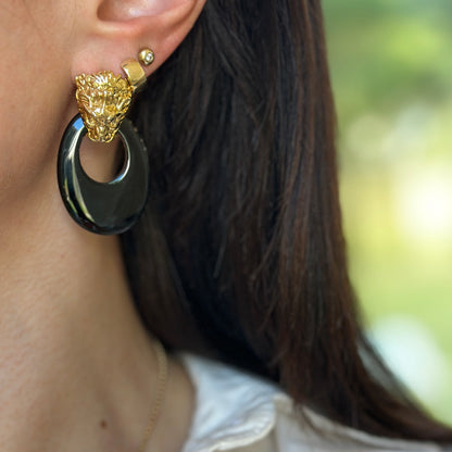 Estate Black Onyx Oval Door Knocker Earring Charms Defect
