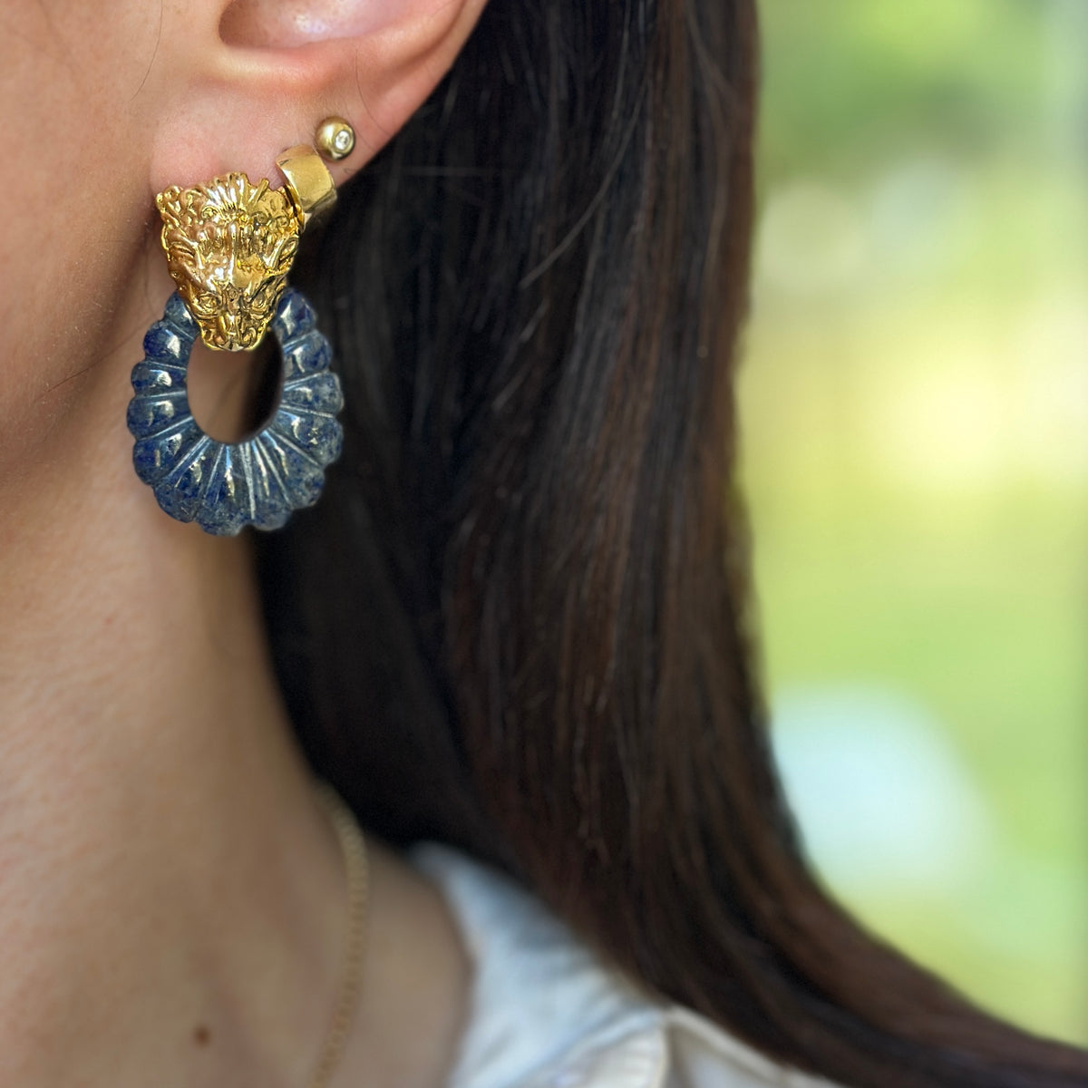 Estate Lapis Fluted Oval Door Knocker Earring Charms