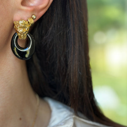 Estate Black Onyx Oval Door Knocker Earring Charms
