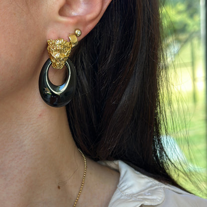 Estate Black Onyx Oval Defective Door Knocker Earring Charms