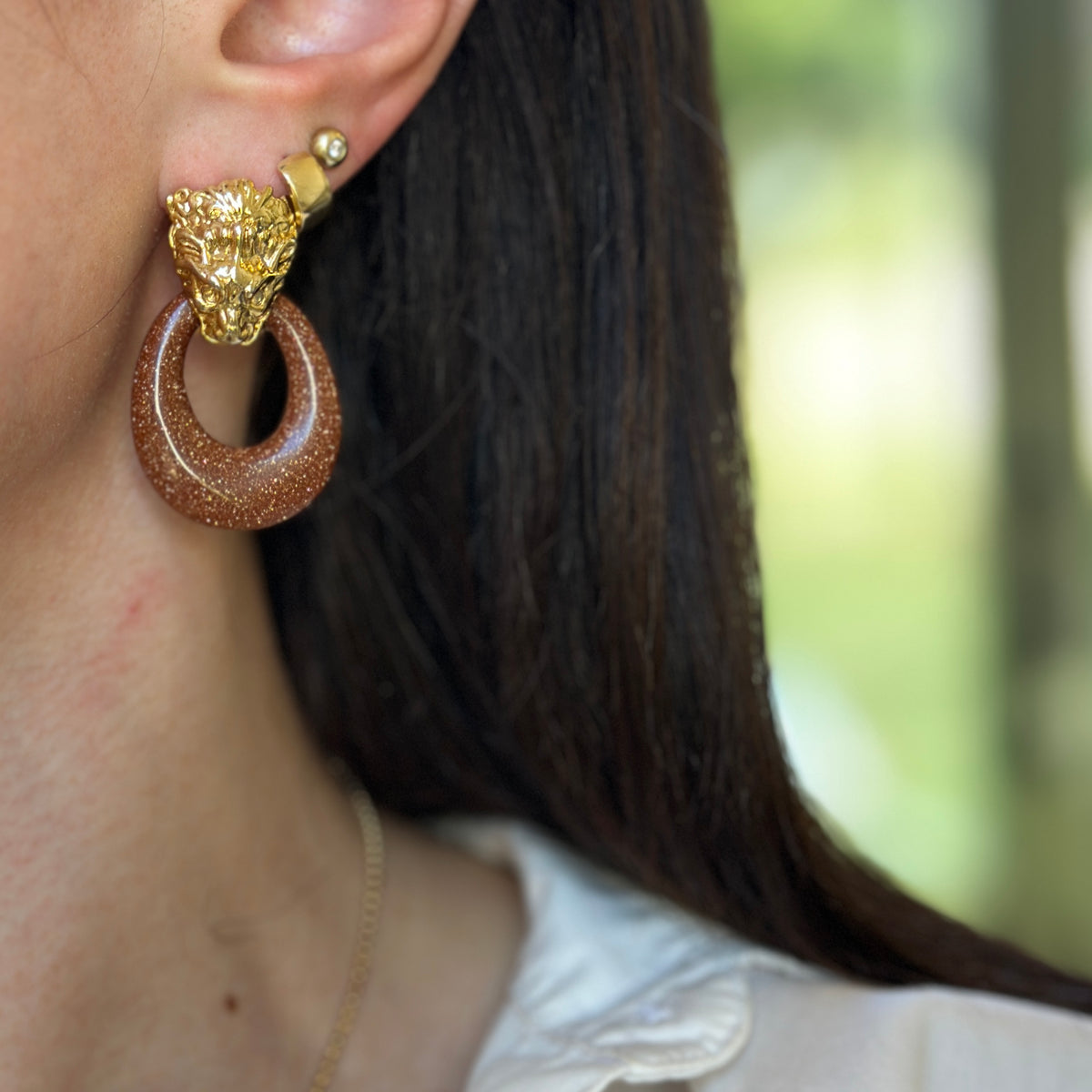 Estate Goldstone Oval Door Knocker Earring Charms