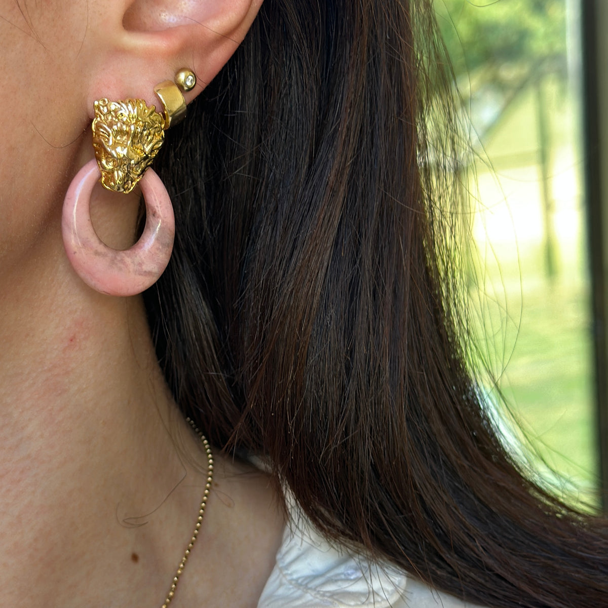 Estate Pink + Gray Rhodonite Oval Door Knocker Earring Charms