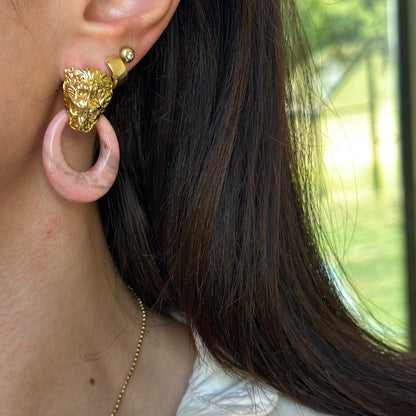 Estate Pink + Gray Rhodonite Oval Door Knocker Earring Charms