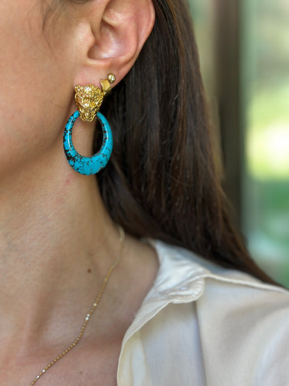 Estate Faux Turquoise Oval Door Knocker Earrings Charms