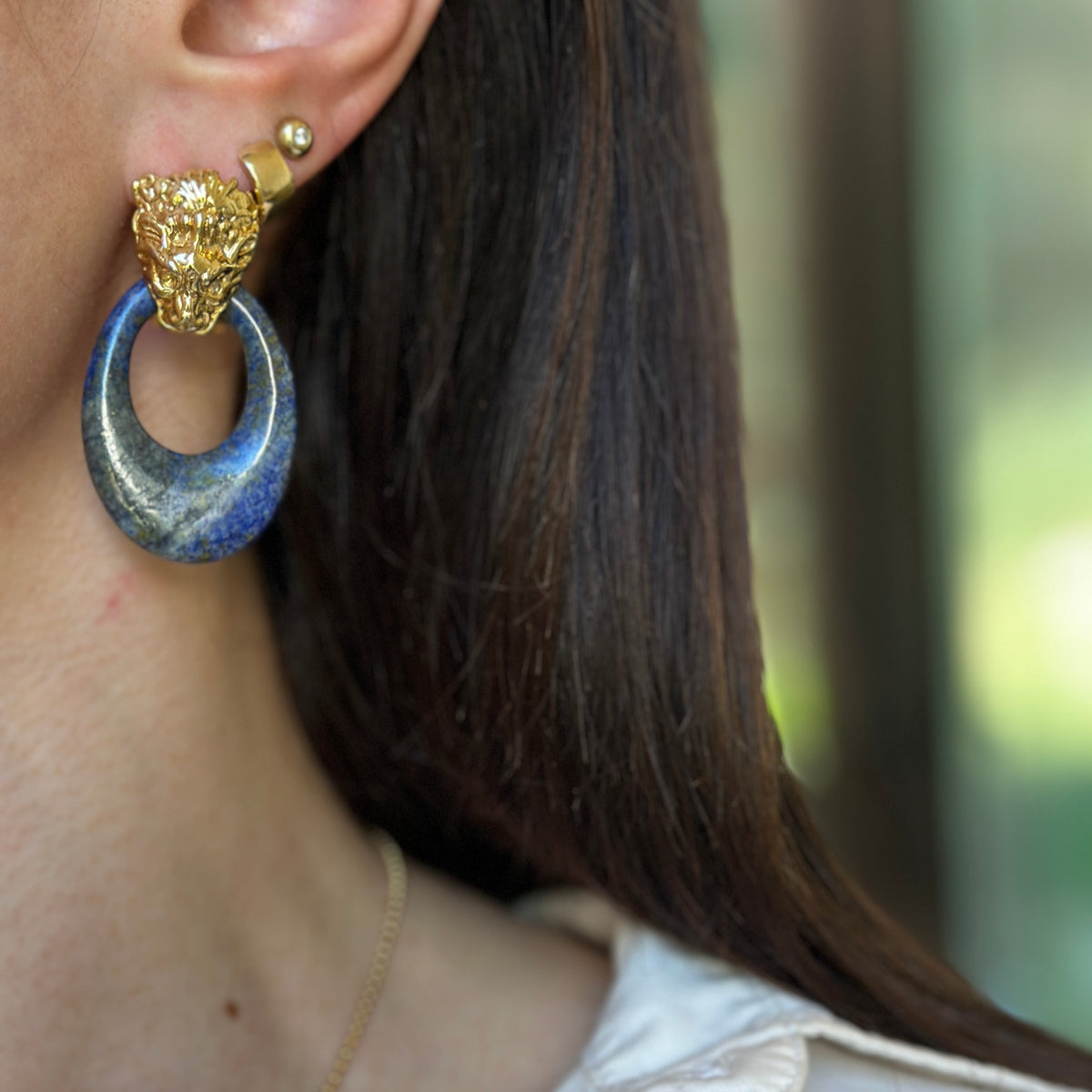 Estate Oval Blue Lapis Door Knocker Earring Charms