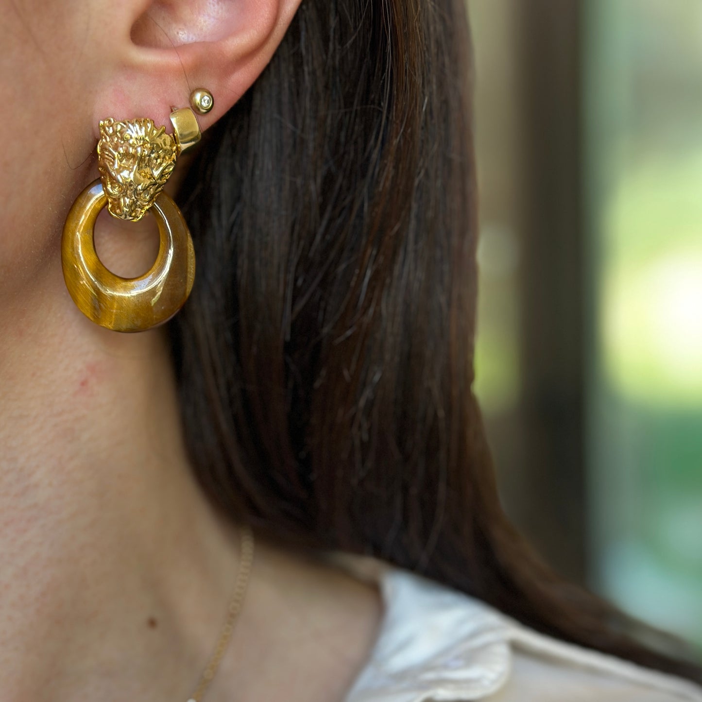 Estate Tiger's Eye Oval Door Knocker Earring Charms