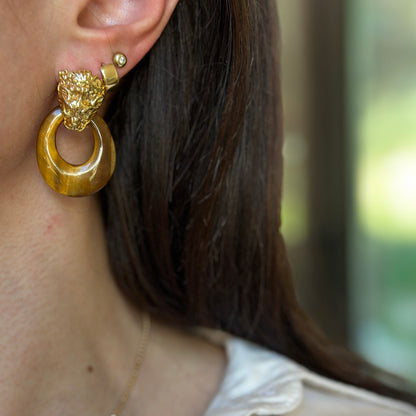 Estate Tiger's Eye Oval Door Knocker Earring Charms