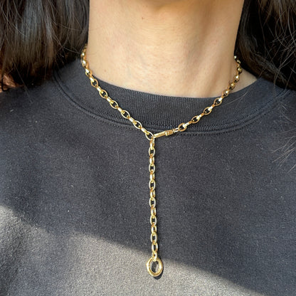 14KT Yellow Gold Oval Chain Swivel Hinged Clasp Charm Hanger Necklace 18"