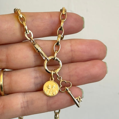 14KT Yellow Gold Oval Chain Swivel Hinged Clasp Charm Hanger Necklace 18"