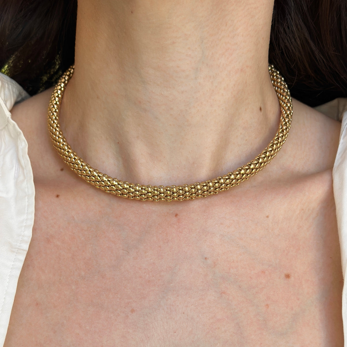 Estate Gold-Tone Popcorn Mesh Open Collar Necklace