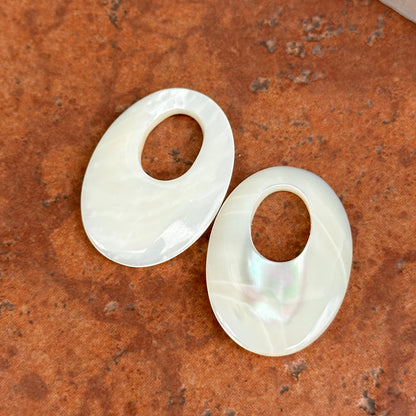 Estate Mother of Pearl Oval Disc Door Knocker Earring Charms
