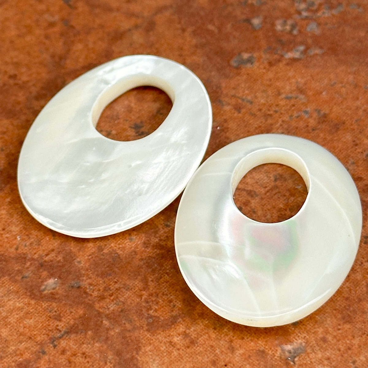 Estate Mother of Pearl Oval Disc Door Knocker Earring Charms