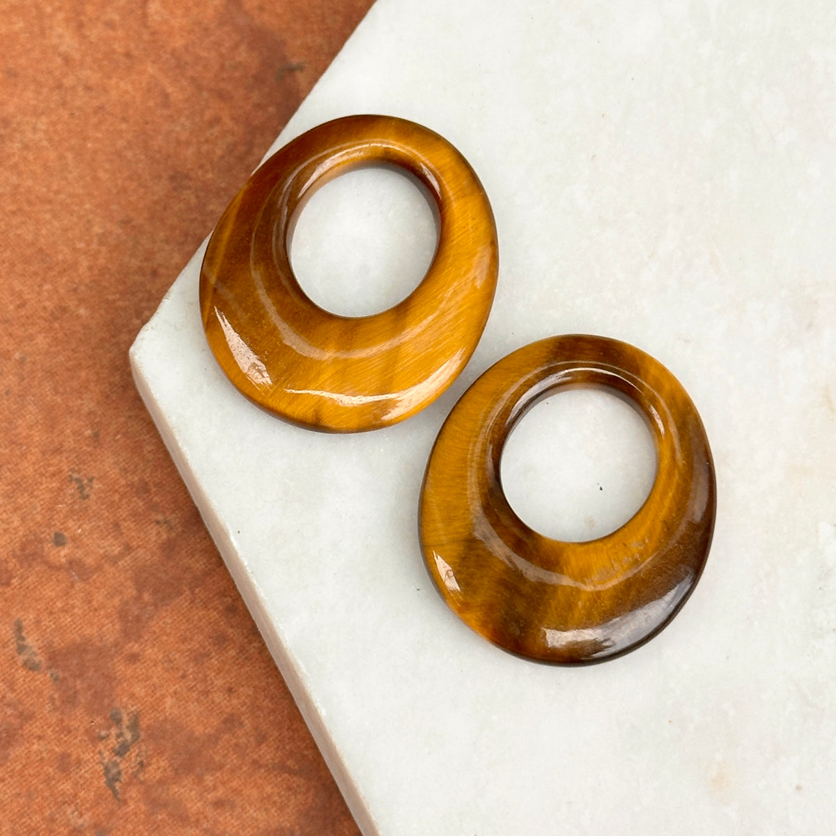 Estate Tiger's Eye Oval Door Knocker Earring Charms