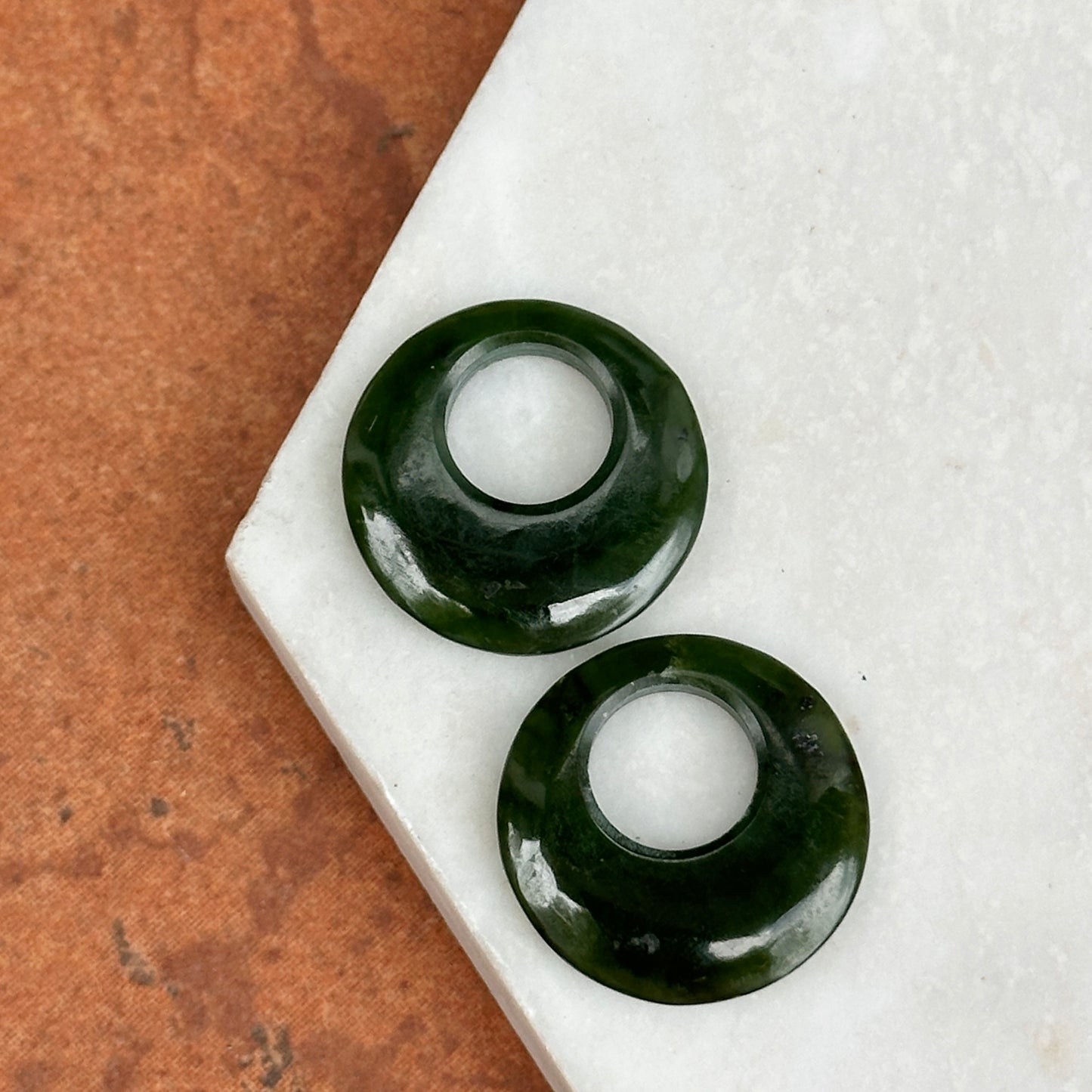 Estate Serpentine Green Jade Round Door Knocker Earring Charms