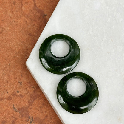 Estate Serpentine Green Jade Round Door Knocker Earring Charms