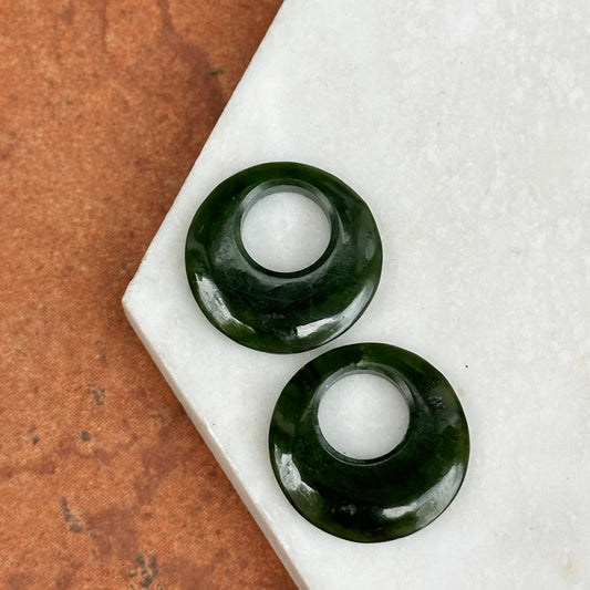 Estate Serpentine Green Jade Round Door Knocker Earring Charms