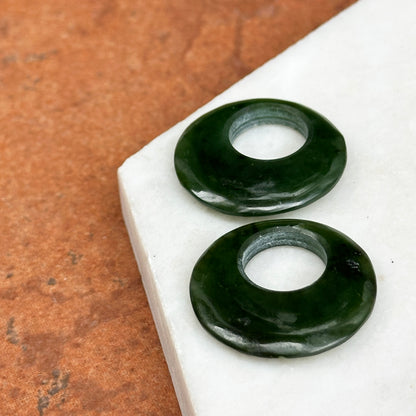 Estate Serpentine Green Jade Round Door Knocker Earring Charms